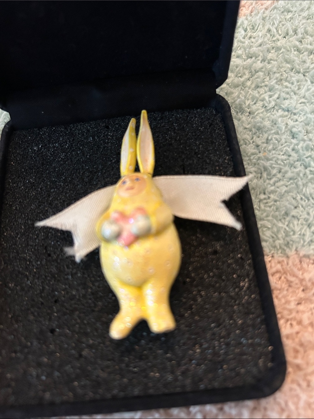 Patience Brewster Yellow Bunny Figurine with Ribbon - Decorative Small Accessory
